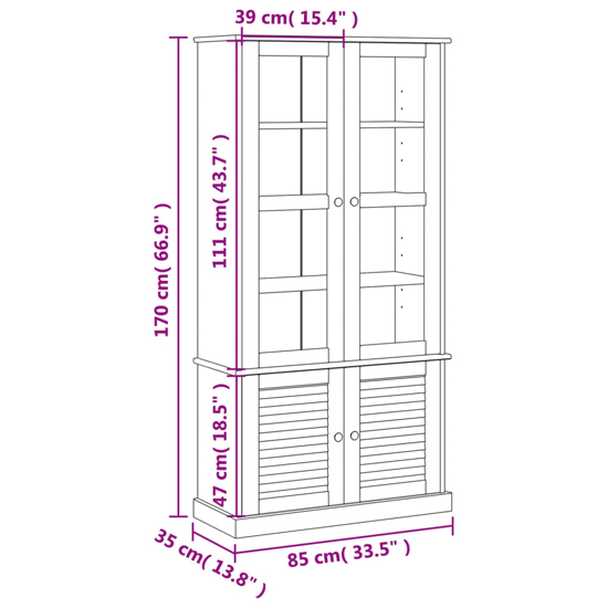 Vega Pinewood Display Cabinet With 2 Glass Doors In White
