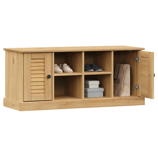 Vega Pinewood Shoe Storage Bench With 2 Doors In Brown