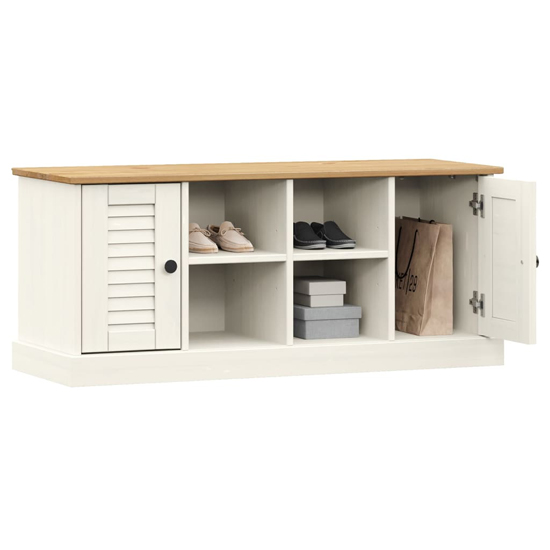 Vega Pinewood Shoe Storage Bench With 2 Doors In White