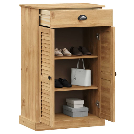 Vega Pinewood Shoe Storage Cabinet With 2 Doors In Brown