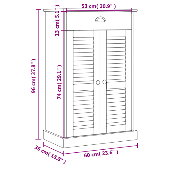Vega Pinewood Shoe Storage Cabinet With 2 Doors In Brown