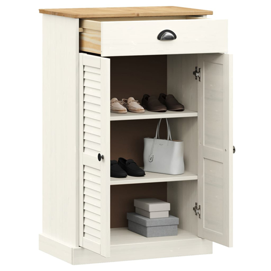 Vega Pinewood Shoe Storage Cabinet With 2 Doors In White