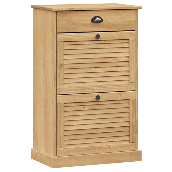 Vega Pinewood Shoe Storage Cabinet With 2 Flap Doors In Brown