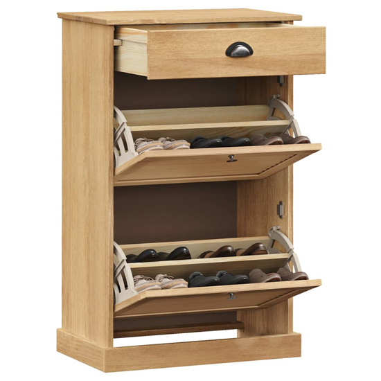 Vega Pinewood Shoe Storage Cabinet With 2 Flap Doors In Brown