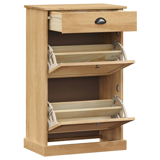 Vega Pinewood Shoe Storage Cabinet With 2 Flap Doors In Brown
