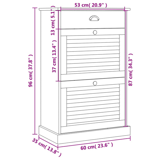 Vega Pinewood Shoe Storage Cabinet With 2 Flap Doors In Brown