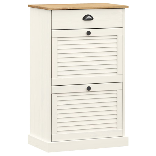 Vega Pinewood Shoe Storage Cabinet With 2 Flap Doors In White