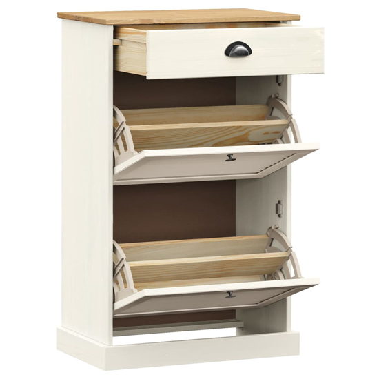 Vega Pinewood Shoe Storage Cabinet With 2 Flap Doors In White