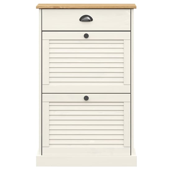 Vega Pinewood Shoe Storage Cabinet With 2 Flap Doors In White