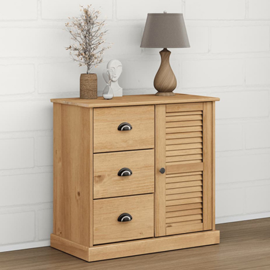 Vega Pinewood Sideboard With 1 Door 3 Drawers In Brown thumbnail