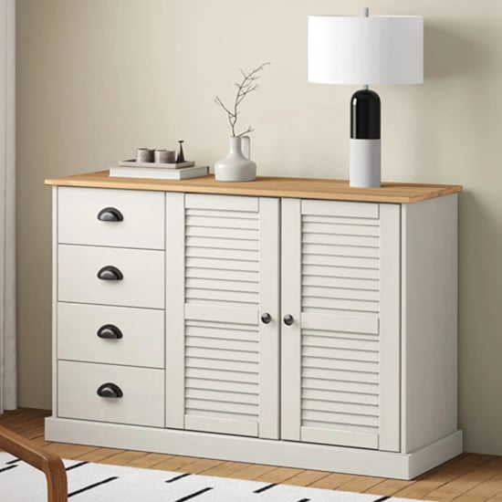 Product photograph of Vega Pinewood Sideboard With 2 Doors 4 Drawers In White from Furniture in Fashion