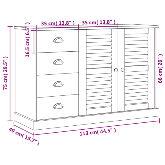 Vega Pinewood Sideboard With 3 Doors 3 Drawers In Brown