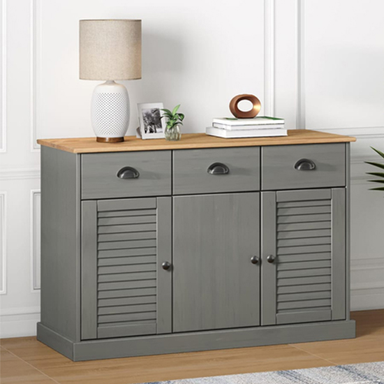 Product photograph of Vega Pinewood Sideboard With 3 Doors 3 Drawers In Grey from Furniture in Fashion
