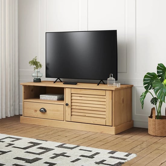 Product photograph of Vega Pinewood Tv Stand With 1 Door 1 Drawer In Brown from Furniture in Fashion