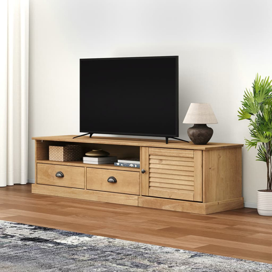 Vega Pinewood TV Stand With 1 Door 2 Drawers In Brown Furniture in