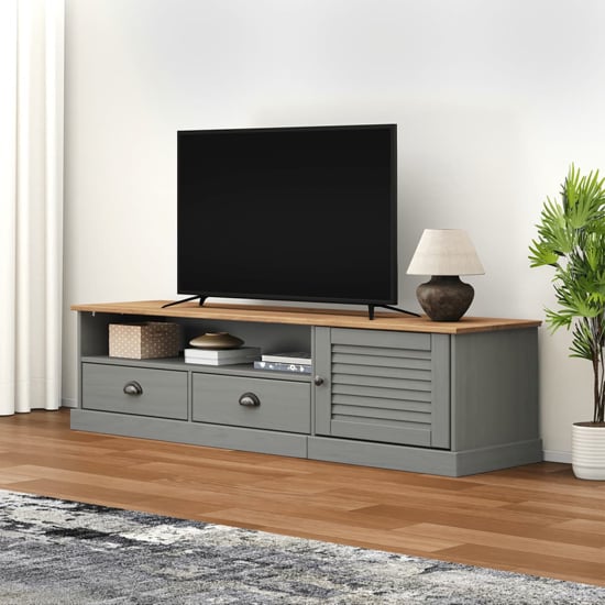 Product photograph of Vega Pinewood Tv Stand With 1 Door 2 Drawers In Grey from Furniture in Fashion