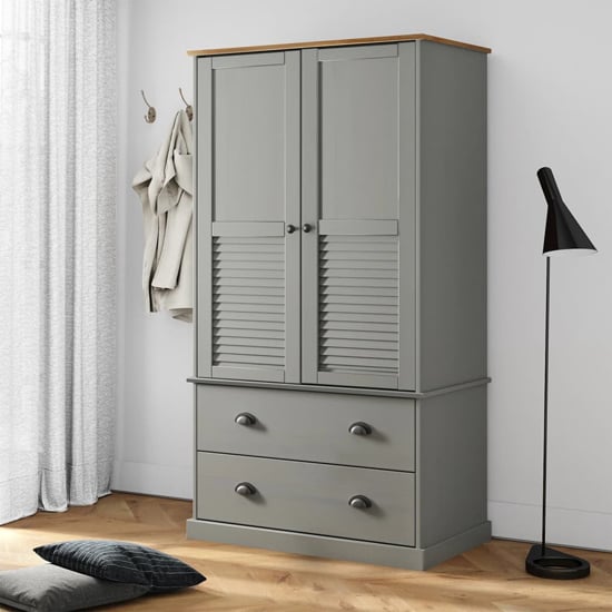 Product photograph of Vega Pinewood Wardrobe With 2 Doors 2 Drawers In Grey from Furniture in Fashion
