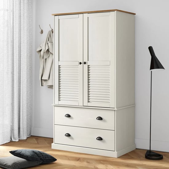 Product photograph of Vega Pinewood Wardrobe With 2 Doors 2 Drawers In White from Furniture in Fashion