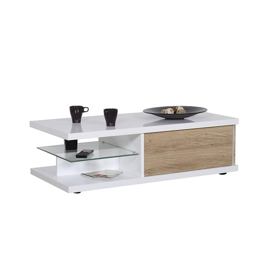 Photo of Metz contemporary coffee table in white high gloss and oak