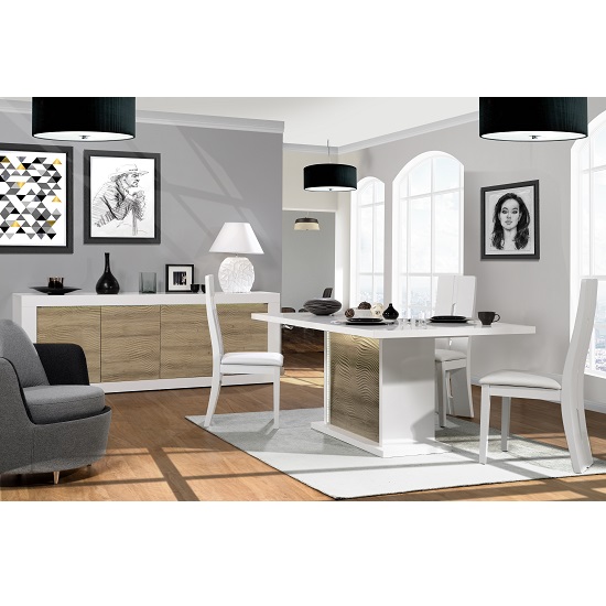 Metz Modern Sideboard In Oak And White Gloss With LED Lighting_6