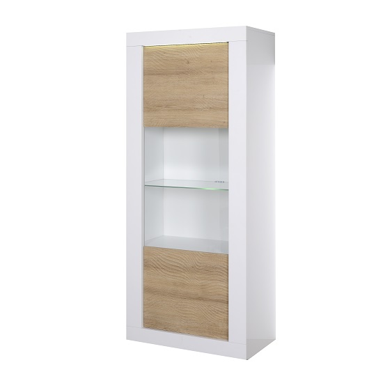 Metz Glass Display Cabinet In White Gloss And Oak With LED_3