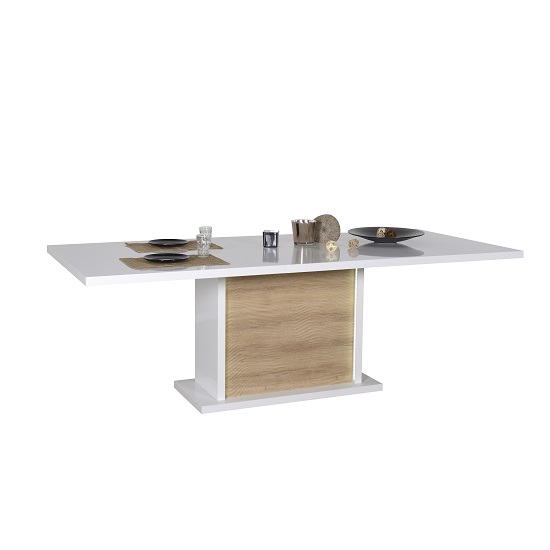 Read more about Metz extendable dining table in white gloss oak with lighting