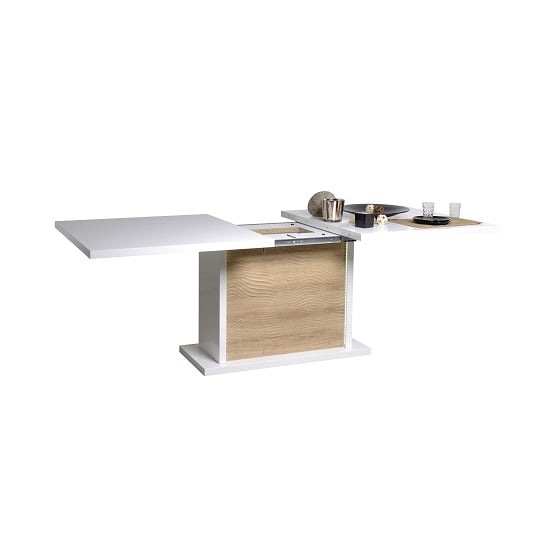 Metz Extendable Dining Table In White Gloss Oak With Lighting_2