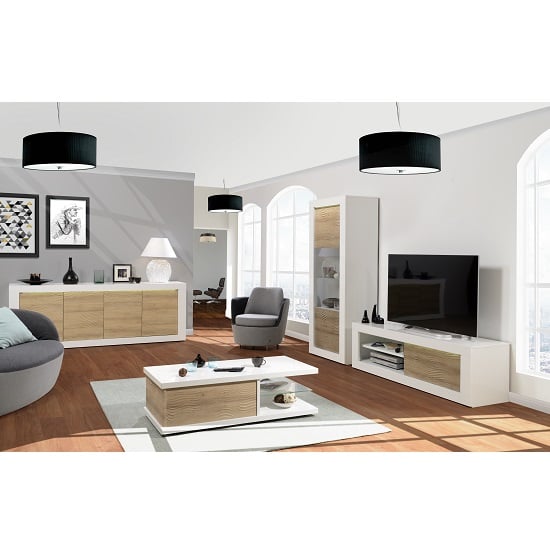 Metz Modern Sideboard In Oak And White Gloss With LED Lighting_5