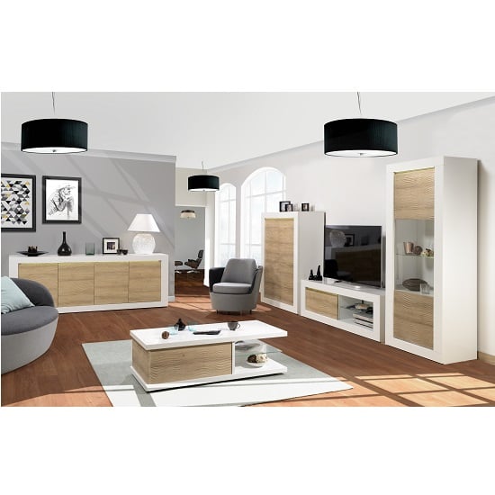Metz Modern Sideboard In Oak And White Gloss With LED Lighting_4