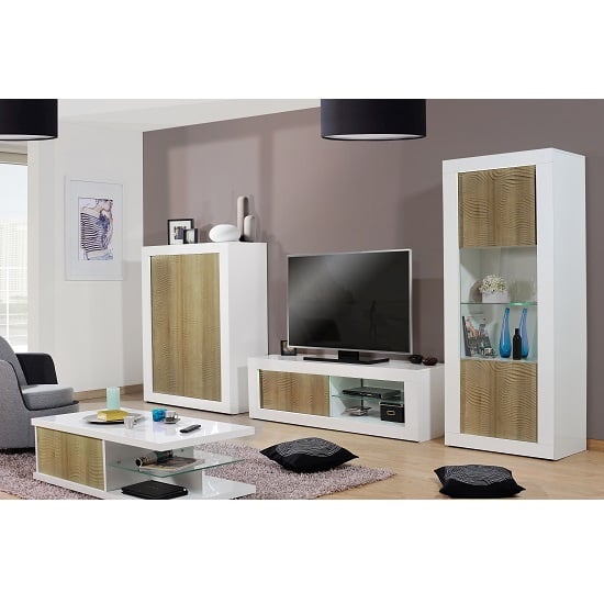 Metz Glass Display Cabinet In White Gloss And Oak With LED_6