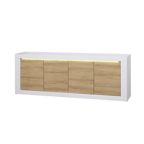 Metz Modern Sideboard In Oak And White Gloss With LED Lighting_3