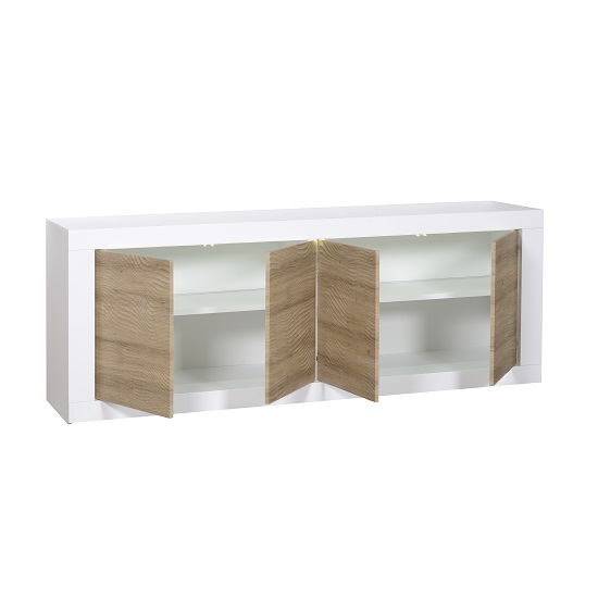 Metz Modern Sideboard In Oak And White Gloss With LED Lighting_2