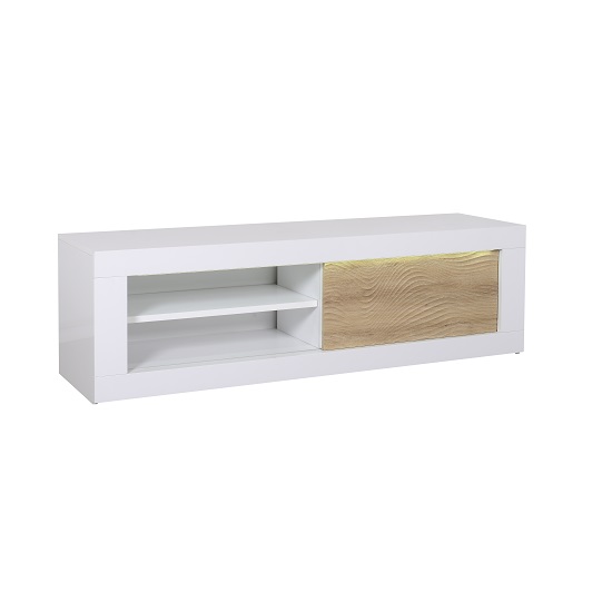 Metz Wooden TV Stand In White High Gloss And Oak With Lighting_2