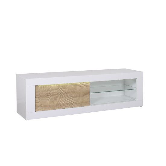 Metz Wooden TV Stand In White High Gloss And Oak With Lighting_3