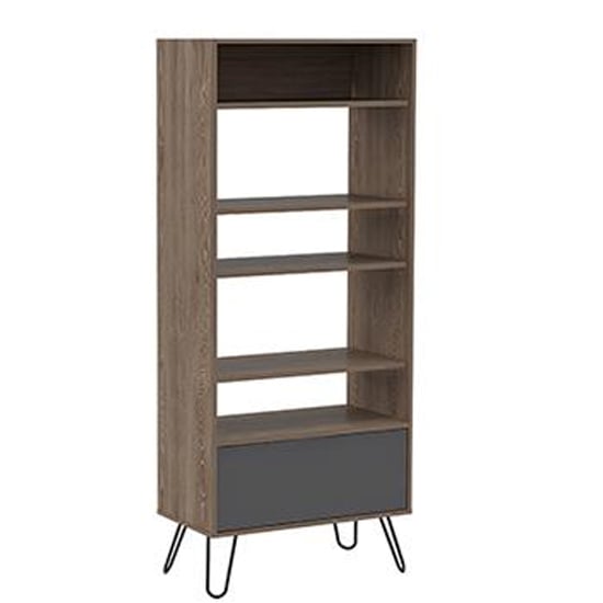 View Veritate display bookcase in bleached oak and grey with 1 door