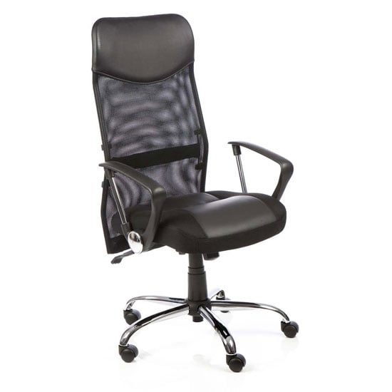 Vegas Mesh Office Chair In Black With Leather Seat And Headrest