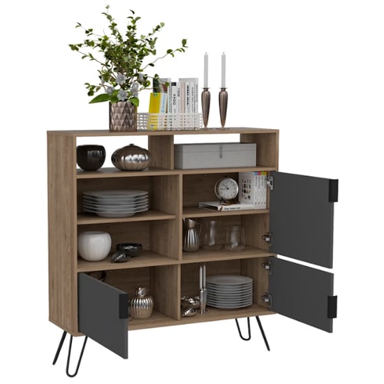 Veritate Wooden High Sideboard In Bleached Oak And Grey_2
