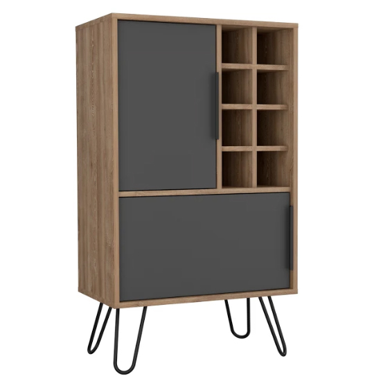 Veritate Wooden Wine Cabinet In Bleached Oak And Grey