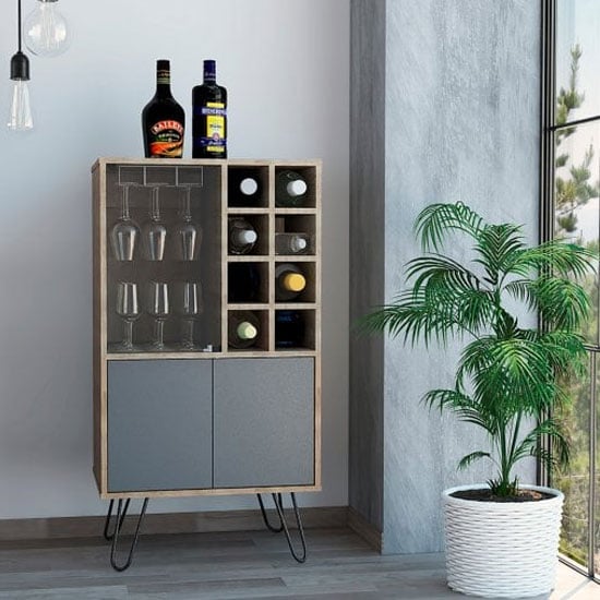 Product photograph of Veritate Wine Cabinet In Bleached Oak And Grey With 2 Doors from Furniture in Fashion
