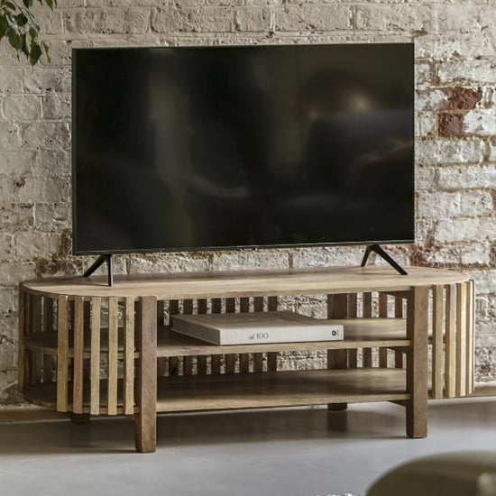 Product photograph of Vejle Mango Wood Tv Stand With 1 Shelf In Natural from Furniture in Fashion