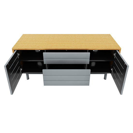 Vejle Wooden TV Stand With 2 Doors And 2 Drawers In Grey