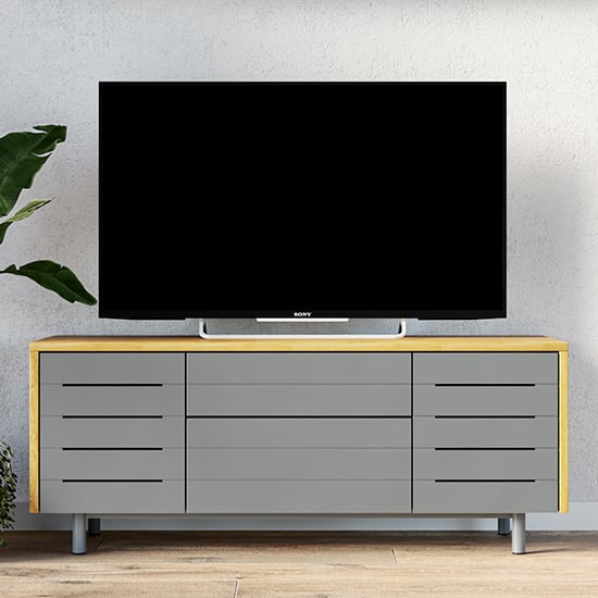 Vejle Wooden TV Stand With 2 Doors And 2 Drawers In Grey
