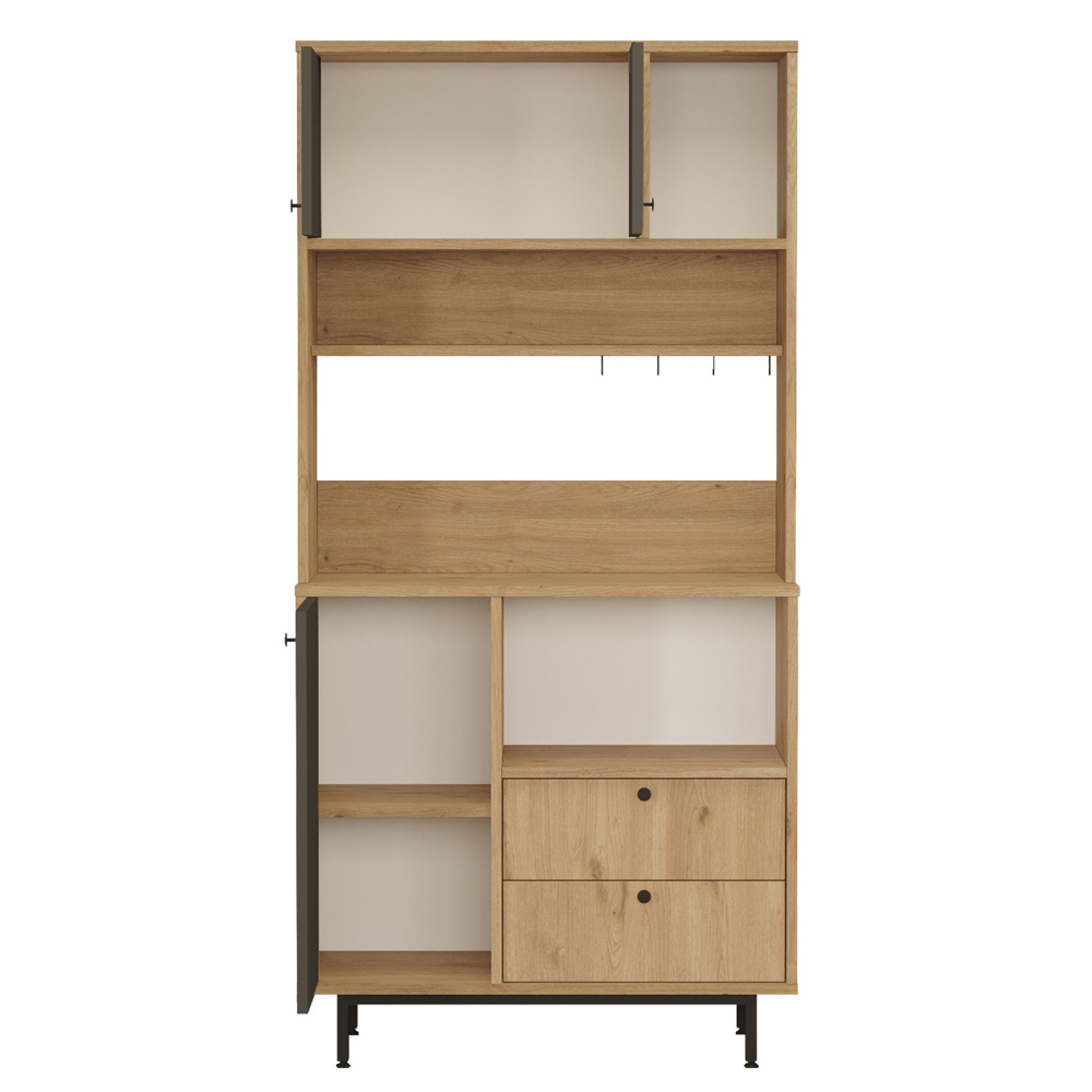 Velano Wooden Coffee Station Cabinet with 3 Anthracite Doors 2 Shelf in Oak