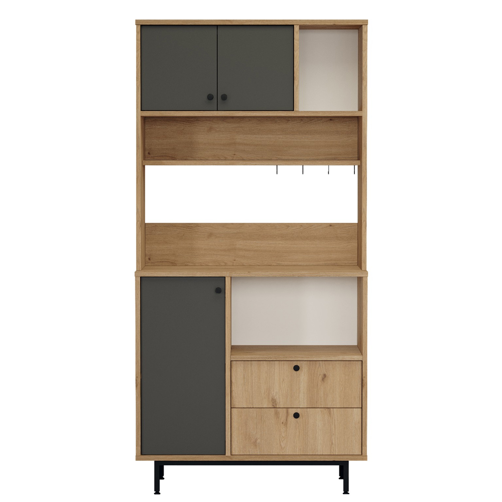 Velano Wooden Coffee Station Cabinet with 3 Anthracite Doors 2 Shelf in Oak