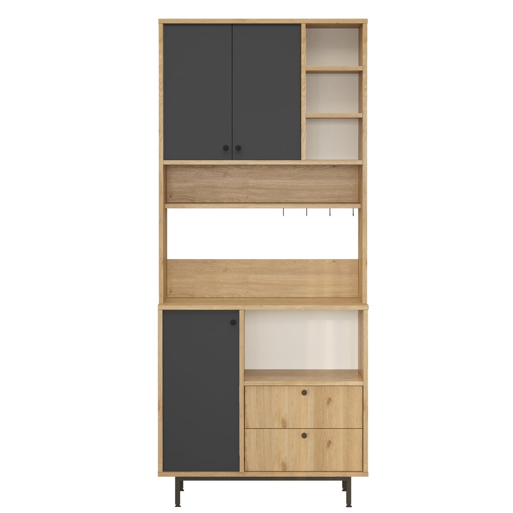 Velano Wooden Coffee Station Cabinet with 3 Anthracite Doors 4 Shelf in Oak