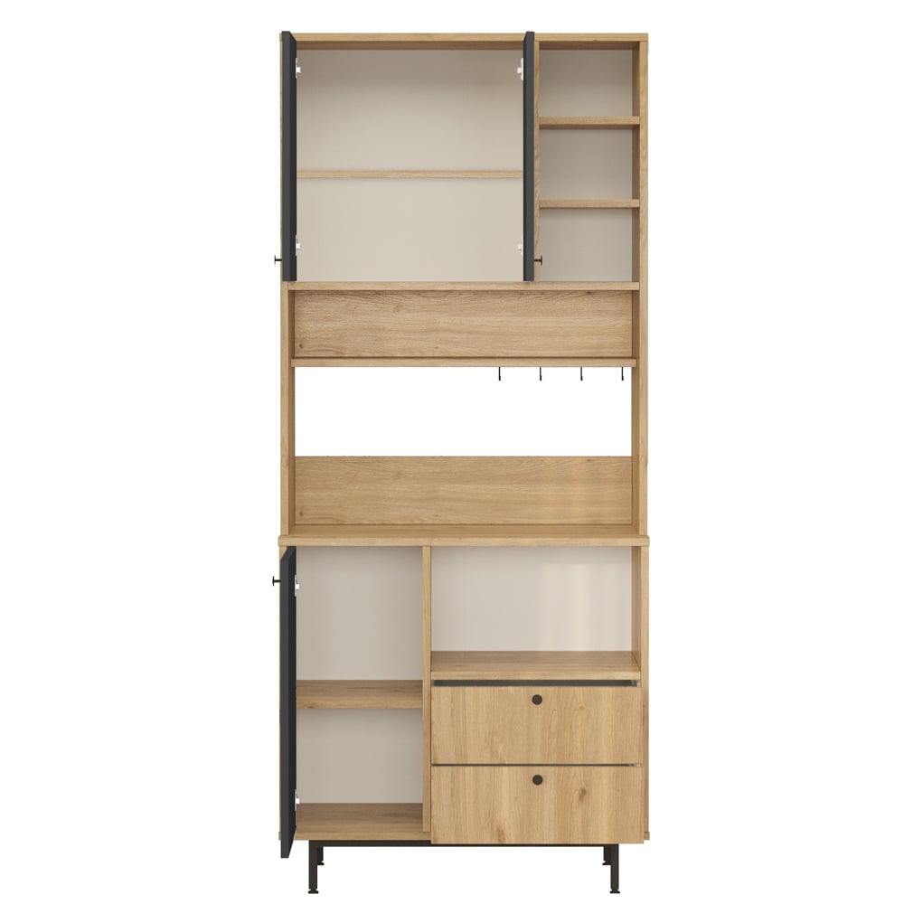 Velano Wooden Coffee Station Cabinet with 3 Anthracite Doors 4 Shelf in Oak