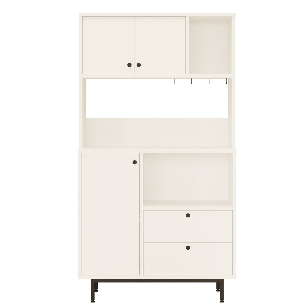 Velano Wooden Coffee Station Cabinet with 3 Doors 2 Drawers in White