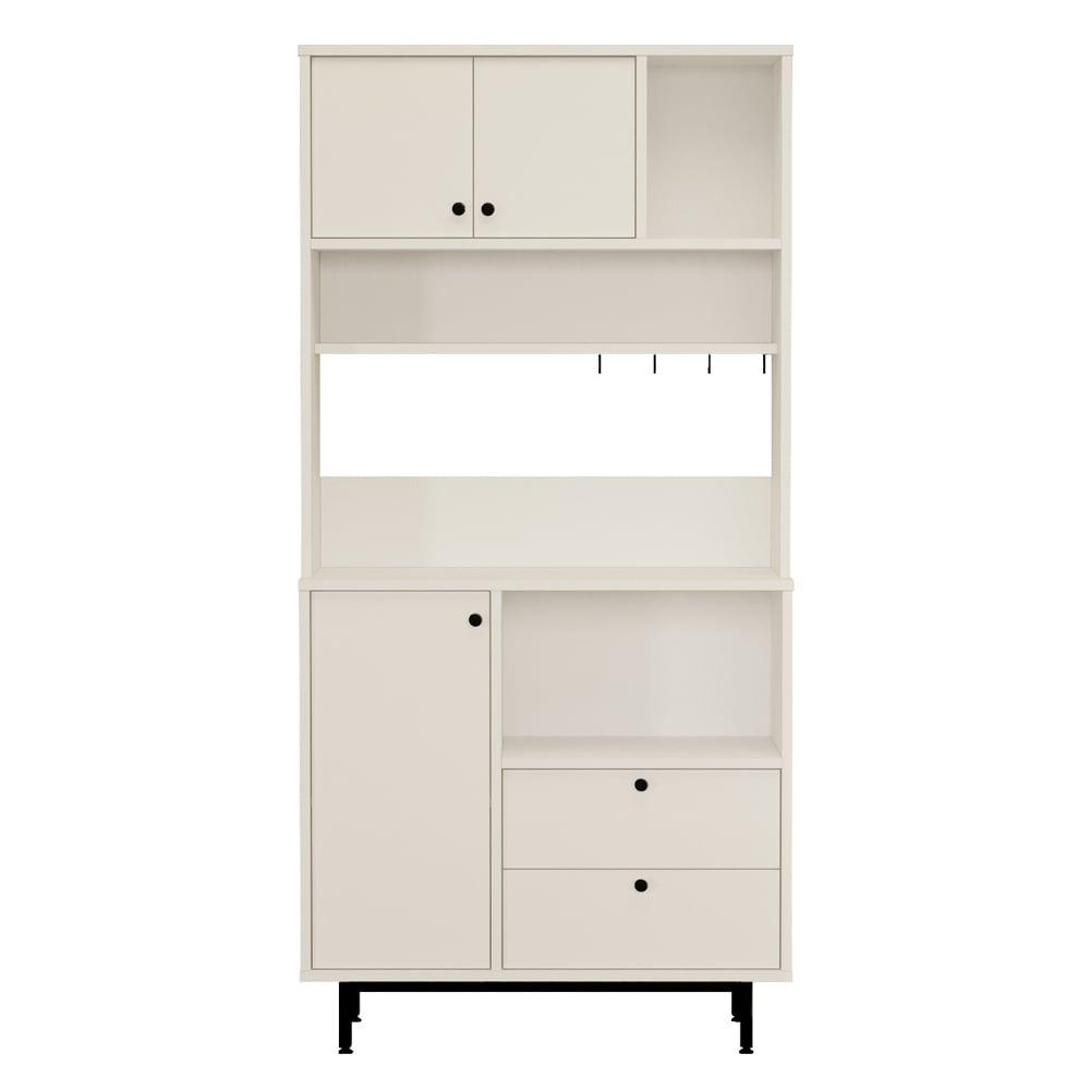 Velano Wooden Coffee Station Cabinet with 3 Doors 2 Shelf in White
