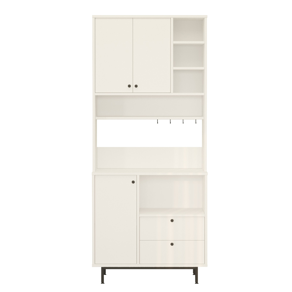 Velano Wooden Coffee Station Cabinet with 3 Doors 4 Shelf in White