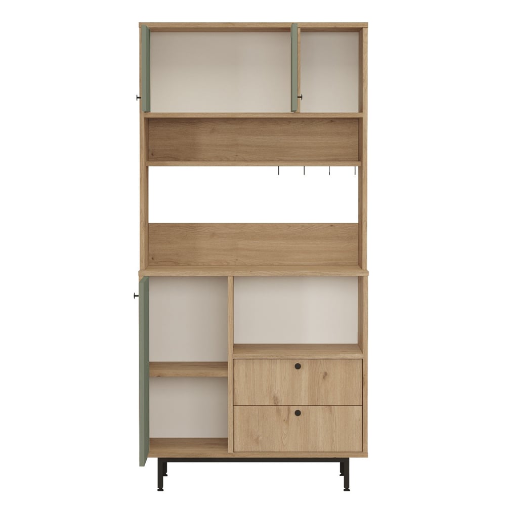 Velano Wooden Coffee Station Cabinet with 3 Green Doors 2 Shelf in Oak